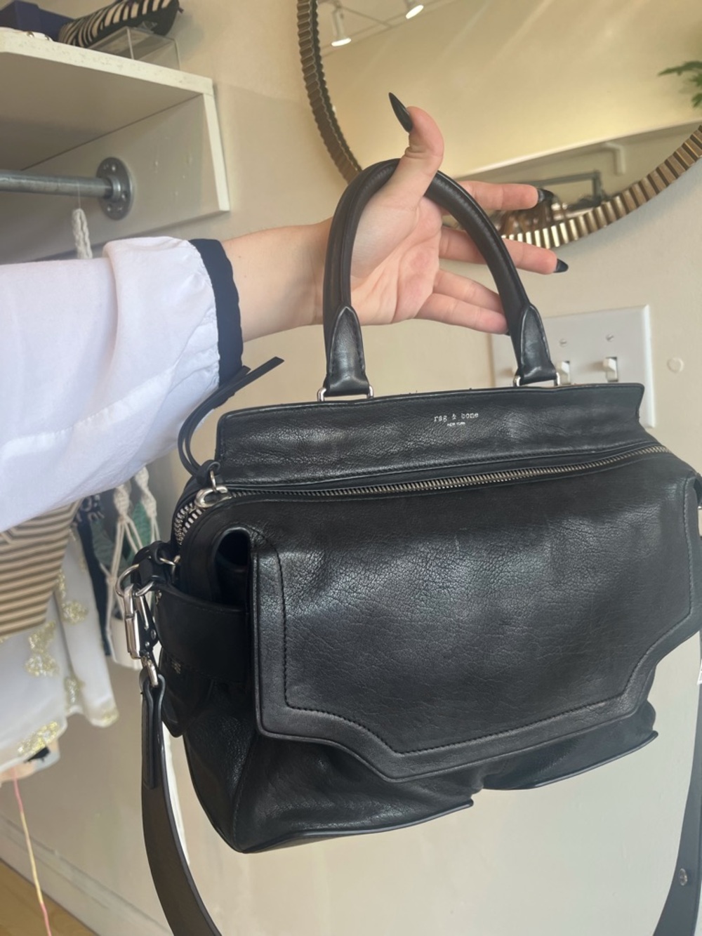 rag & bone Black Faux Leather Shoulder Bag with Wide Strap - Picture 2 of 10